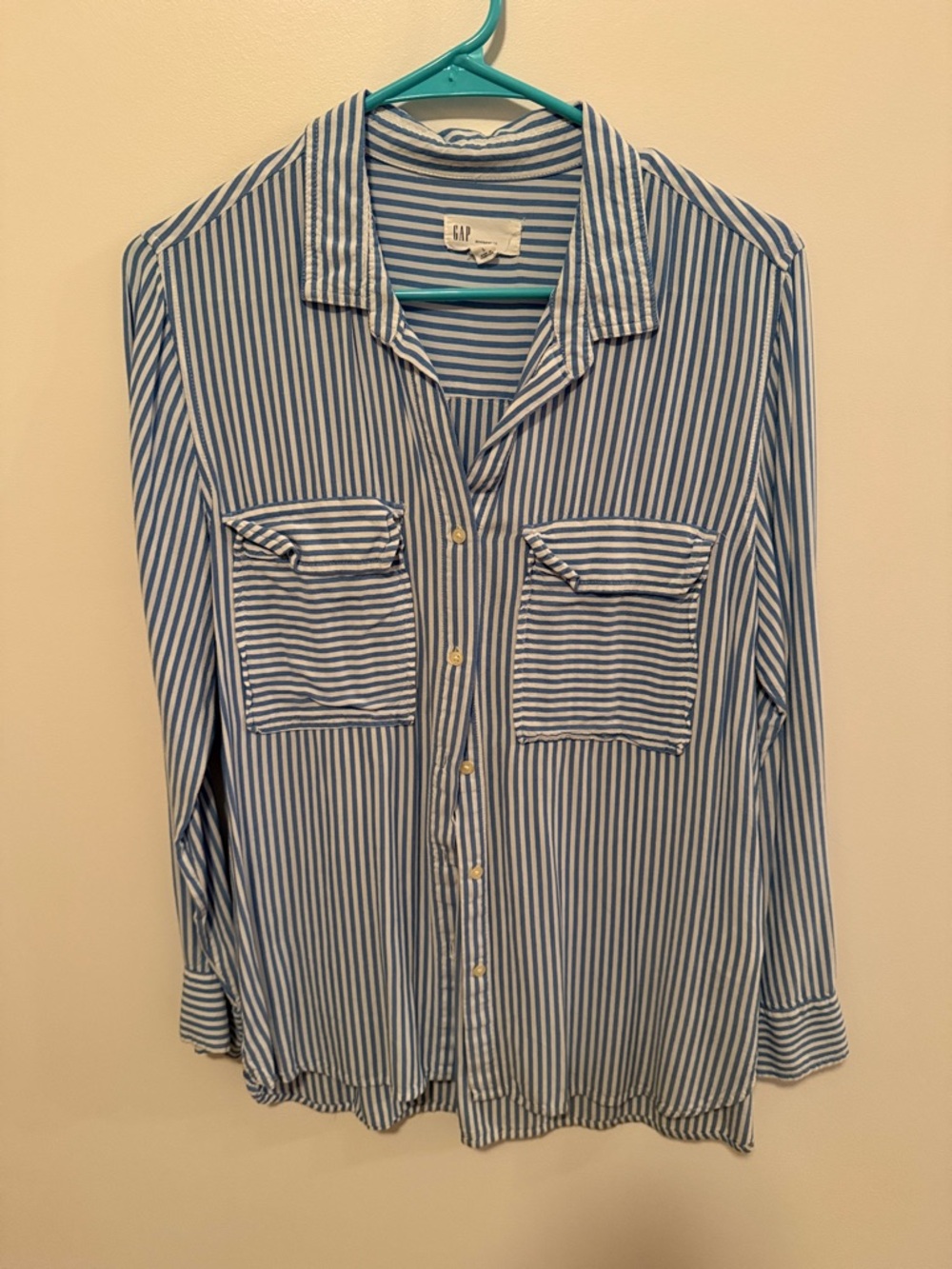 GAP Blue and White Vertical Stripe Shirt